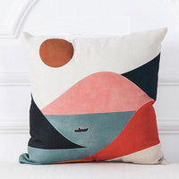 HKM-725523 Mountain Tree Sunrise Scenery Cushion Cover - 45x45cm Linen Pillowcase for Living Room and Bedroom