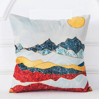 HKM-725523 Mountain Tree Sunrise Scenery Cushion Cover - 45x45cm Linen Pillowcase for Living Room and Bedroom