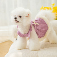 HKM-725715 Princess Bow Sweater Skirt for Pets - Core-Spun Yarn in Purple and White, Multiple Sizes Available