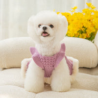 HKM-725715 Princess Bow Sweater Skirt for Pets - Core-Spun Yarn in Purple and White, Multiple Sizes Available