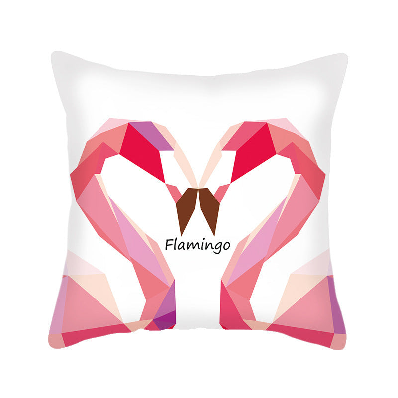 HKM-725843 Flamingo Pattern Linen Pillowcase - 45x45cm Universal Cushion Cover