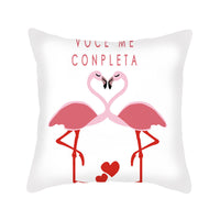 HKM-725843 Flamingo Pattern Linen Pillowcase - 45x45cm Universal Cushion Cover