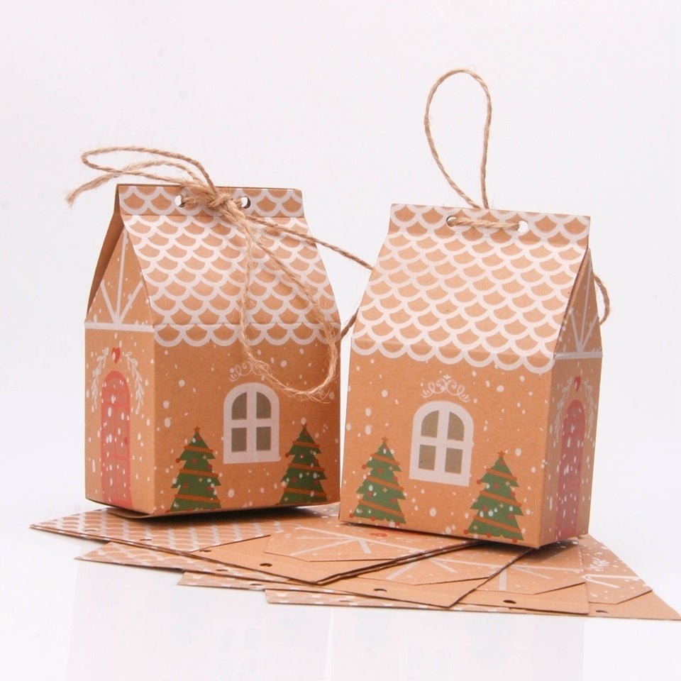 HKM-725907 House Shape Christmas Tree Cookie Bags - 5 Pack, Paper Gift Supplies, 7x5x10.5cm