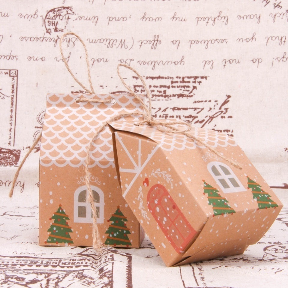 HKM-725907 House Shape Christmas Tree Cookie Bags - 5 Pack, Paper Gift Supplies, 7x5x10.5cm