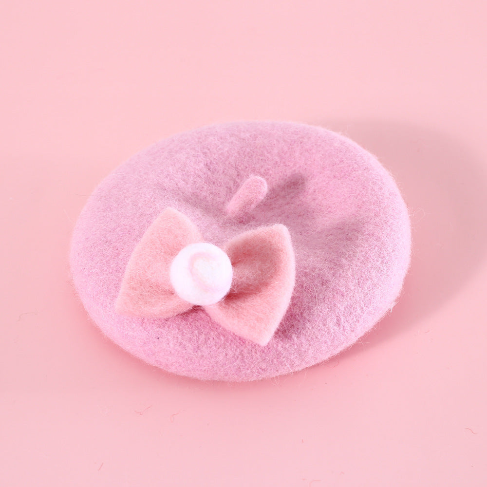HKM-725971 Wool Cat Hat for Winter - Available in Red Cherry and Pink Cherry Colors