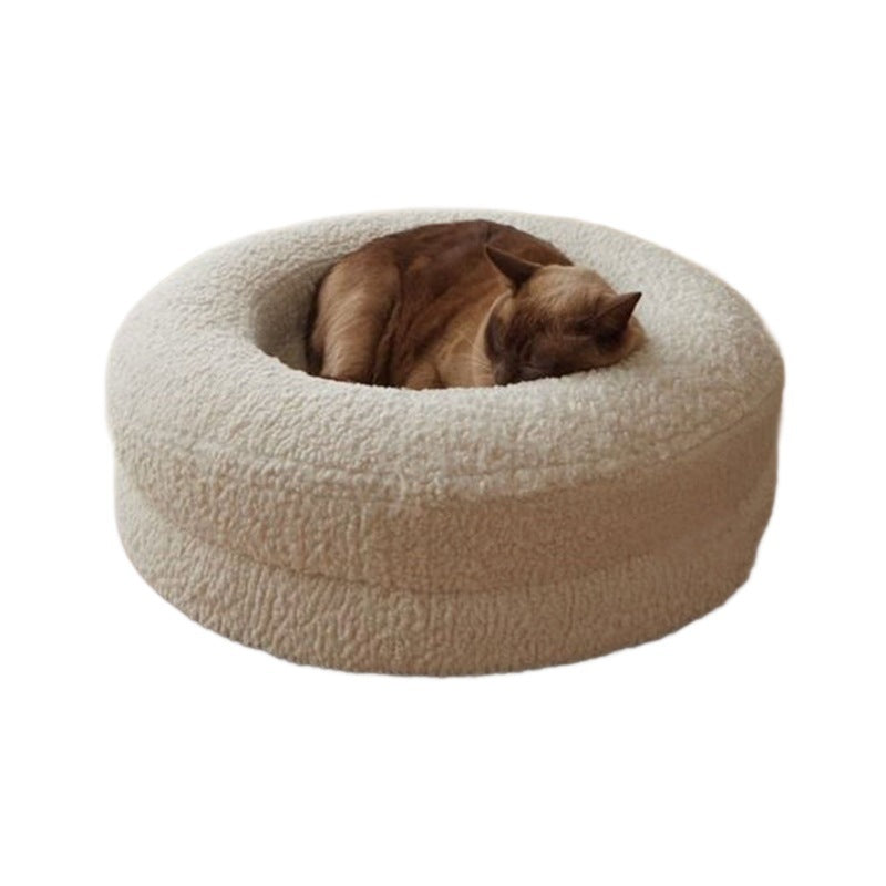 HKM-726099 Cozy Lambswool Cat Nest in Solid Colors - Round Leisure Bed for Cats