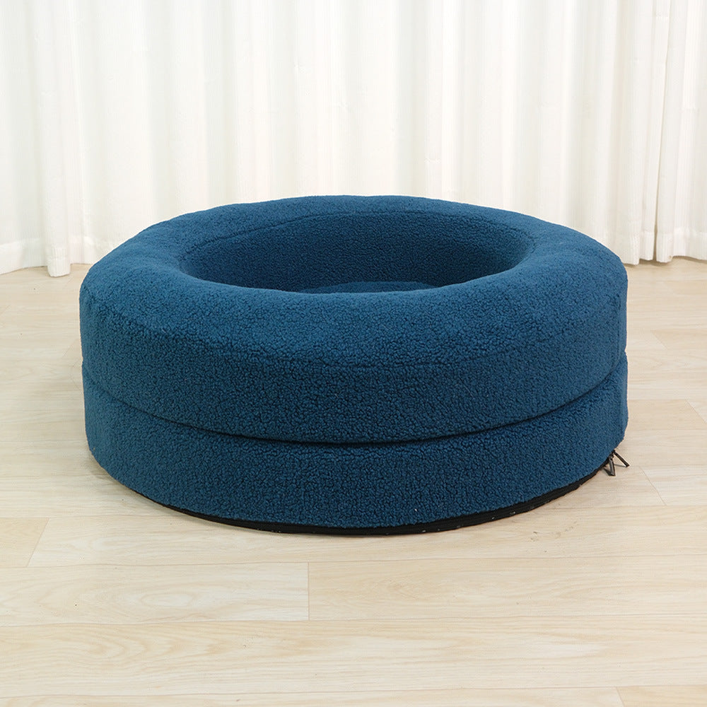 HKM-726099 Cozy Lambswool Cat Nest in Solid Colors - Round Leisure Bed for Cats