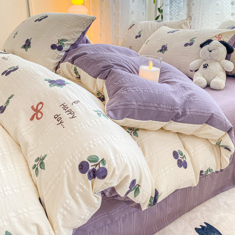 KTX-726099 Jacquard Yarn Cotton Mattress Cover Set with Cartoon and Floral Pattern, Available in Multiple Sizes