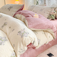 HKM-726099 Jacquard Yarn Cotton Mattress Cover Set with Cartoon and Floral Pattern, Available in Multiple Sizes