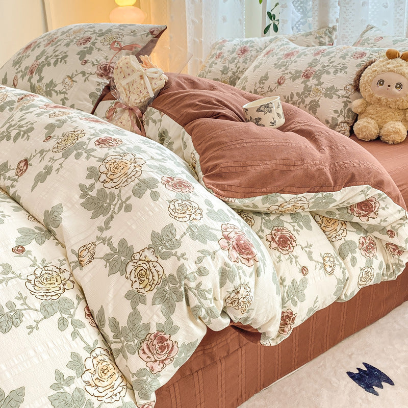 KTX-726099 Jacquard Yarn Cotton Mattress Cover Set with Cartoon and Floral Pattern, Available in Multiple Sizes