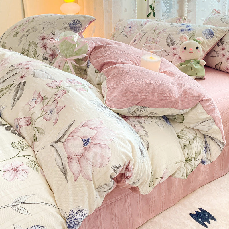 KTX-726099 Jacquard Yarn Cotton Mattress Cover Set with Cartoon and Floral Pattern, Available in Multiple Sizes