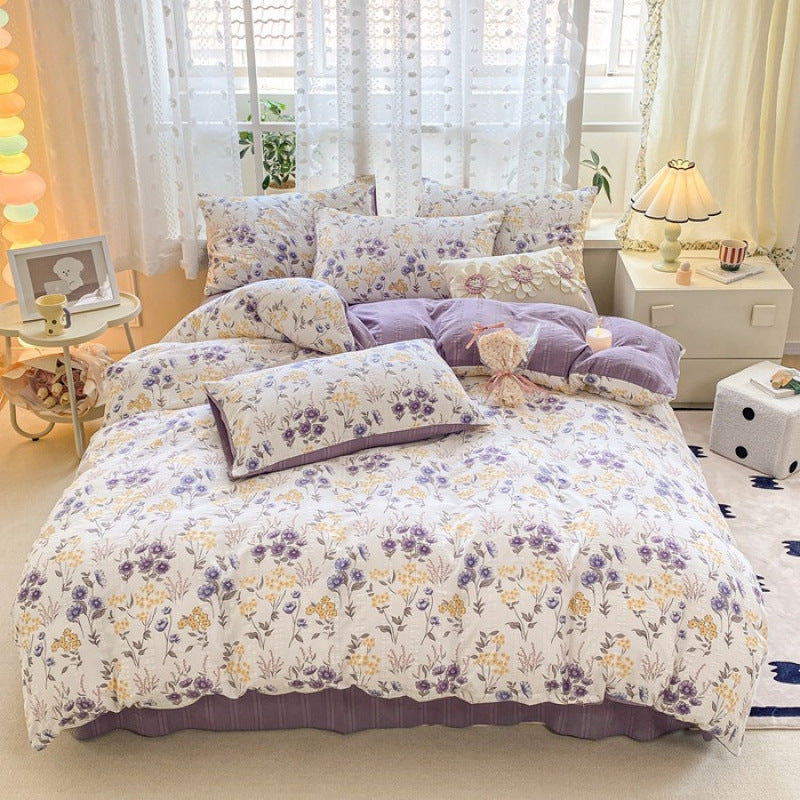 KTX-726099 Jacquard Yarn Cotton Mattress Cover Set with Cartoon and Floral Pattern, Available in Multiple Sizes
