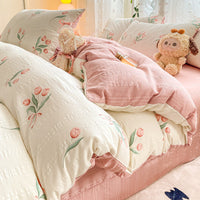 HKM-726099 Jacquard Yarn Cotton Mattress Cover Set with Cartoon and Floral Pattern, Available in Multiple Sizes
