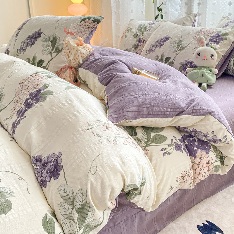 KTX-726099 Jacquard Yarn Cotton Mattress Cover Set with Cartoon and Floral Pattern, Available in Multiple Sizes