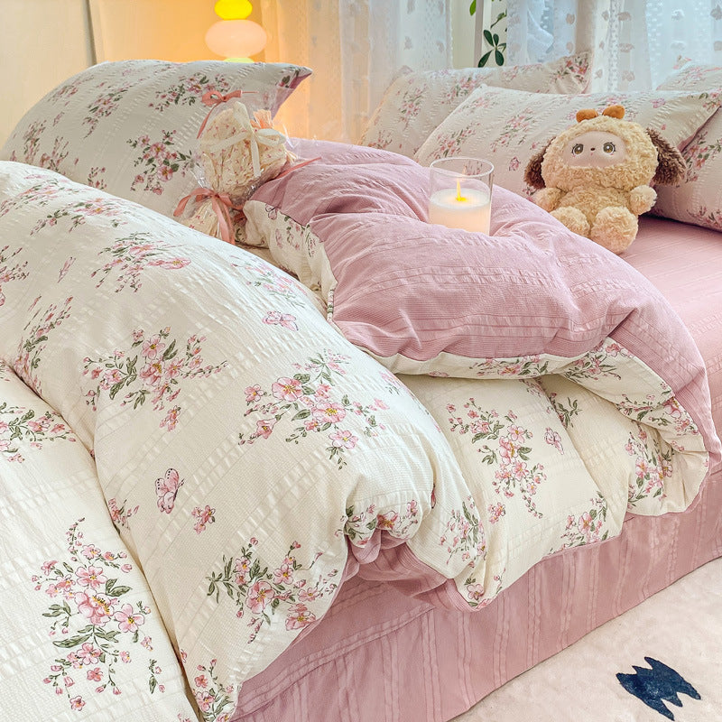 KTX-726099 Jacquard Yarn Cotton Mattress Cover Set with Cartoon and Floral Pattern, Available in Multiple Sizes