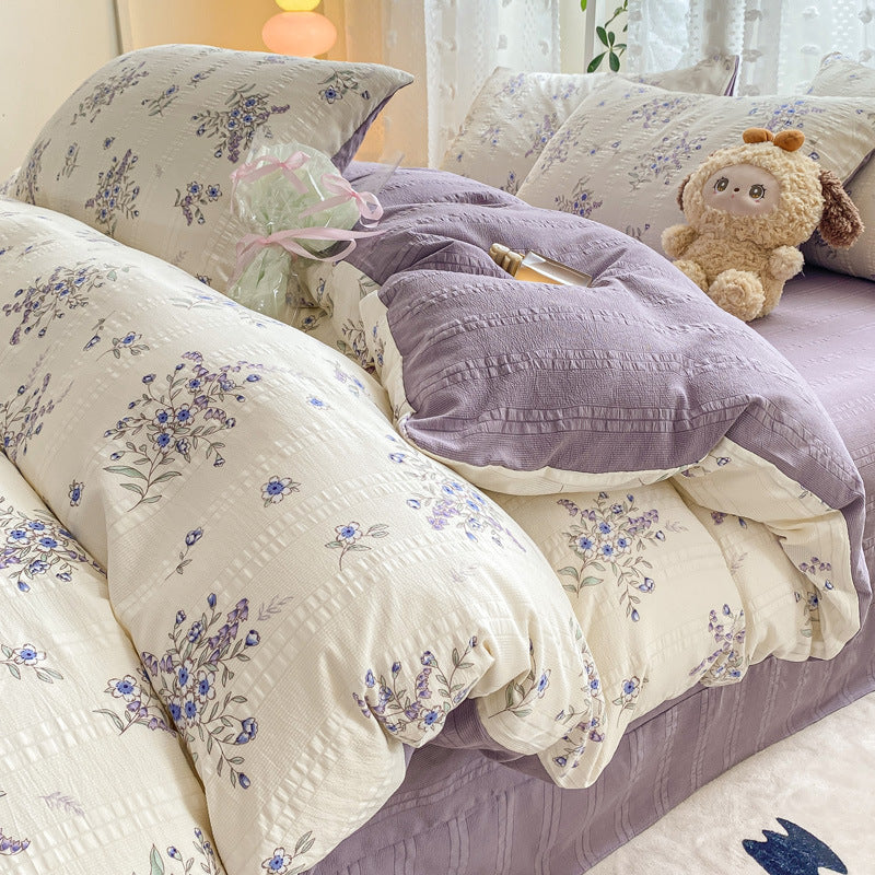 KTX-726099 Jacquard Yarn Cotton Mattress Cover Set with Cartoon and Floral Pattern, Available in Multiple Sizes