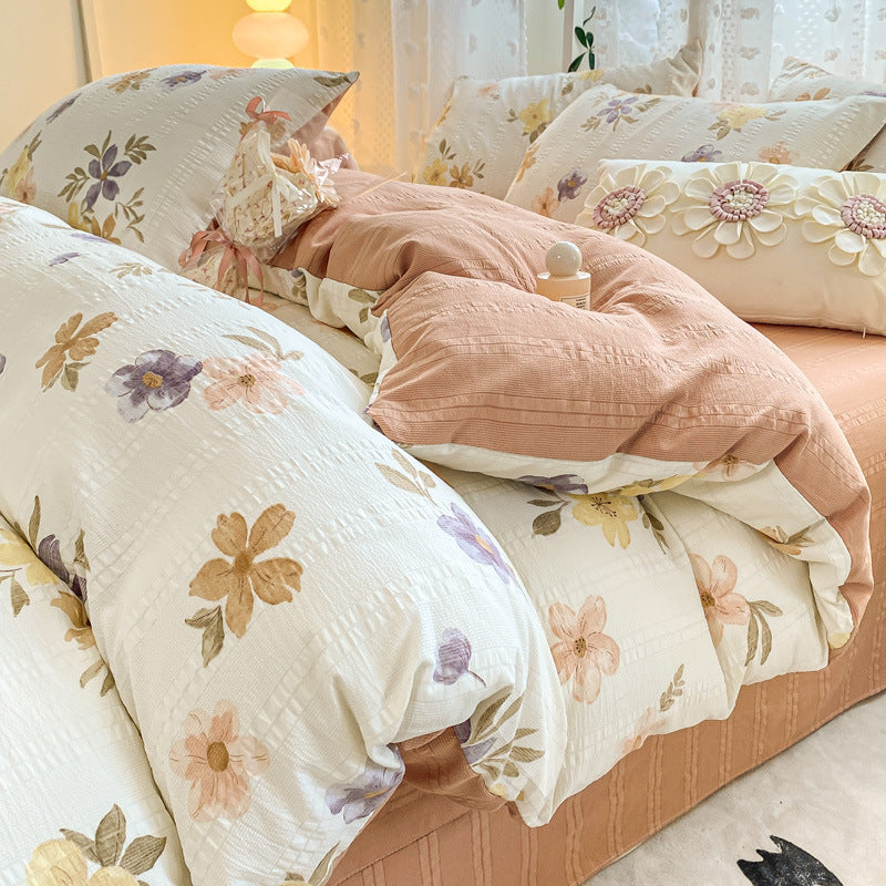 KTX-726099 Jacquard Yarn Cotton Mattress Cover Set with Cartoon and Floral Pattern, Available in Multiple Sizes