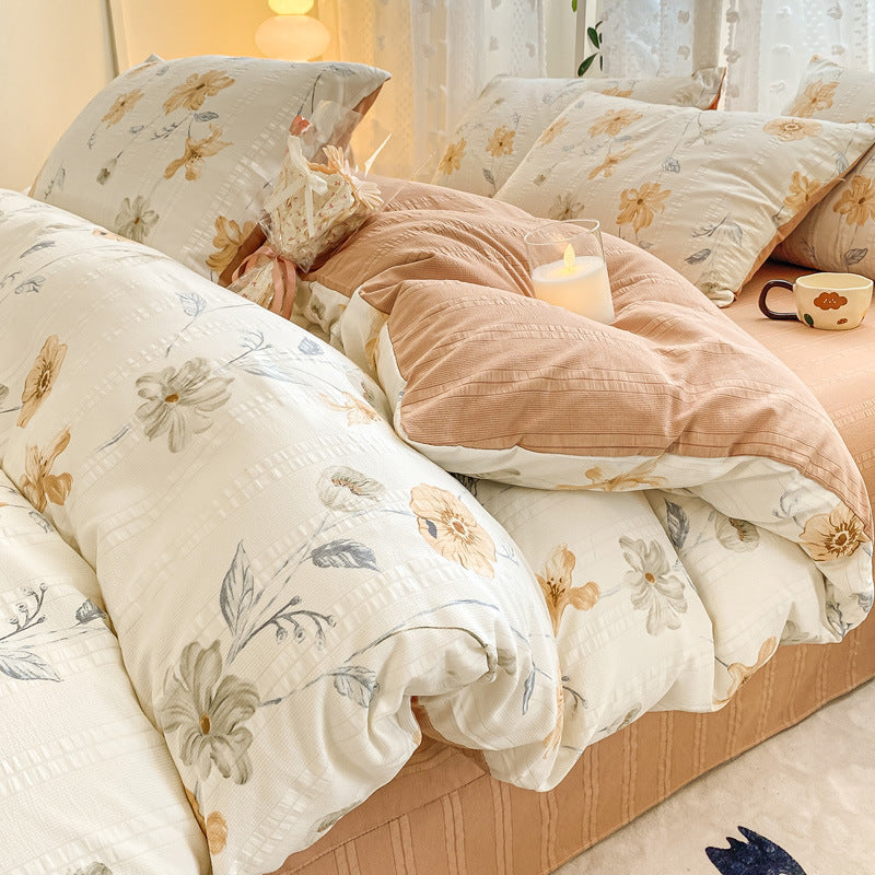 KTX-726099 Jacquard Yarn Cotton Mattress Cover Set with Cartoon and Floral Pattern, Available in Multiple Sizes