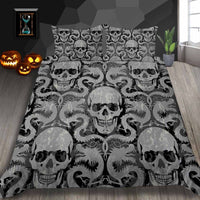 HKM-726291 Skull Series 4-Piece Bedding Set in Various Sizes - Polyester Fiber Quilt and Pillow Covers