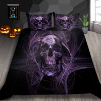 HKM-726291 Skull Series 4-Piece Bedding Set in Various Sizes - Polyester Fiber Quilt and Pillow Covers