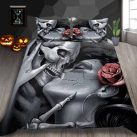 HKM-726291 Skull Series 4-Piece Bedding Set in Various Sizes - Polyester Fiber Quilt and Pillow Covers
