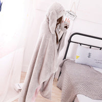 HKM-726611 Cartoon Coral Fleece Shawl Cape Blanket in Mint Green and Light Pink