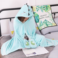 HKM-726611 Cartoon Coral Fleece Shawl Cape Blanket in Mint Green and Light Pink