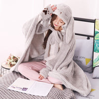 HKM-726611 Cartoon Coral Fleece Shawl Cape Blanket in Mint Green and Light Pink
