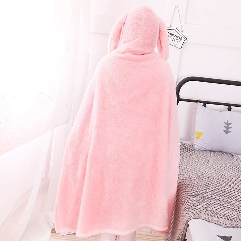 HKM-726611 Cartoon Coral Fleece Shawl Cape Blanket in Mint Green and Light Pink