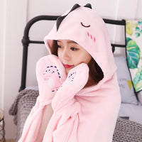 HKM-726611 Cartoon Coral Fleece Shawl Cape Blanket in Mint Green and Light Pink