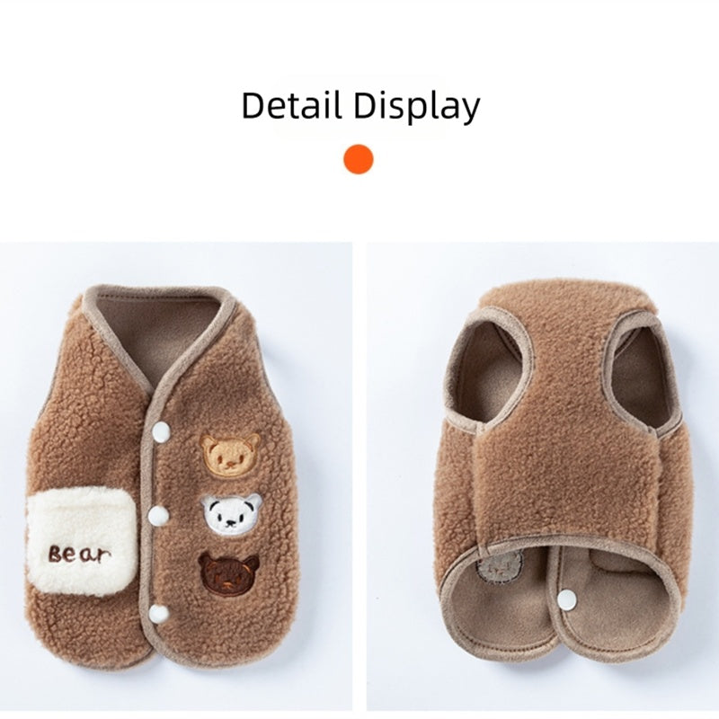 HKM-726611 Cozy Fleece Jacket with Bear Embroidery for Small and Medium Dogs and Cats