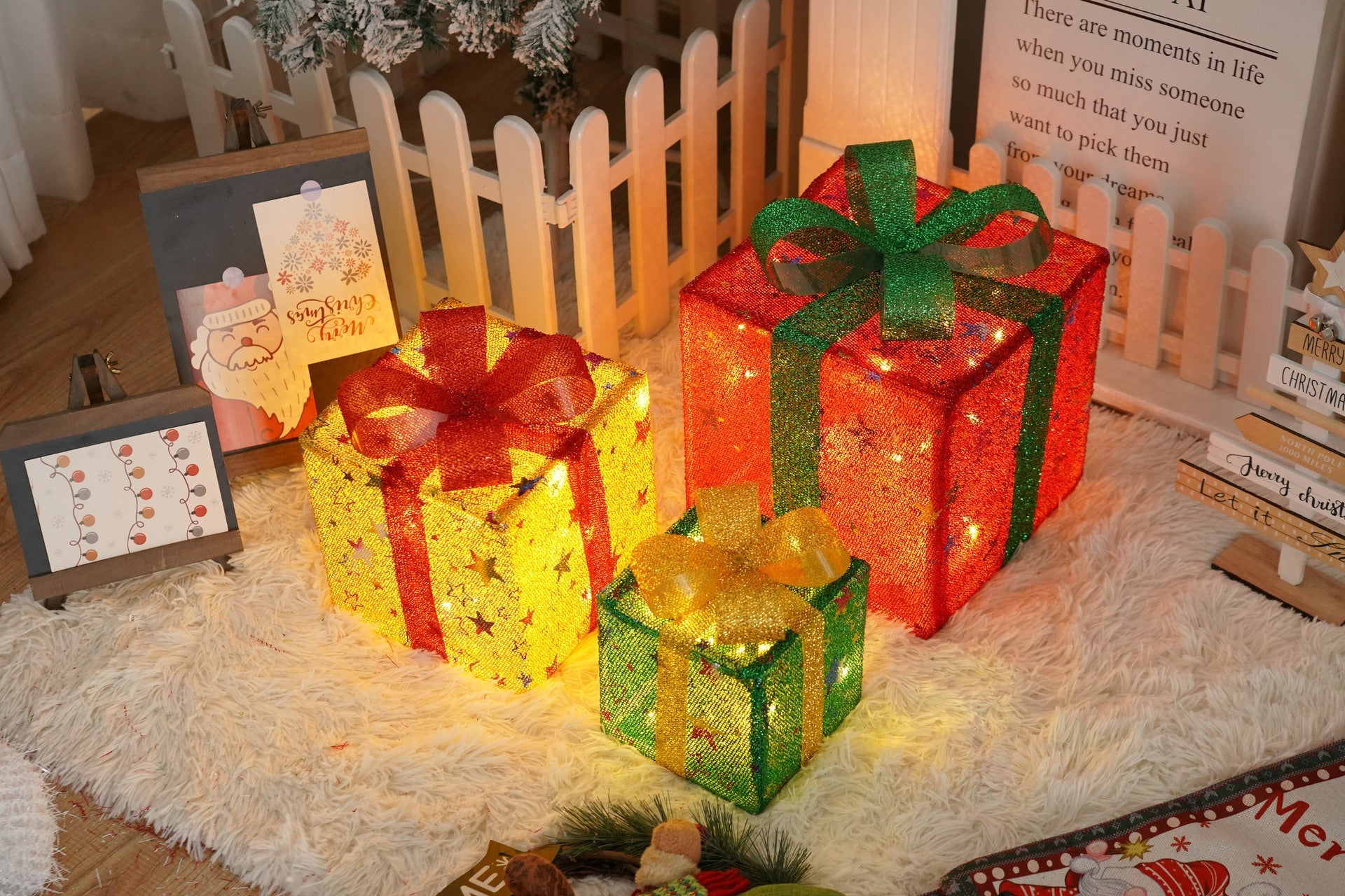HKM-727059 Remote Control Christmas Gift Box Light Set – Three-Piece Decorative Holiday Lights