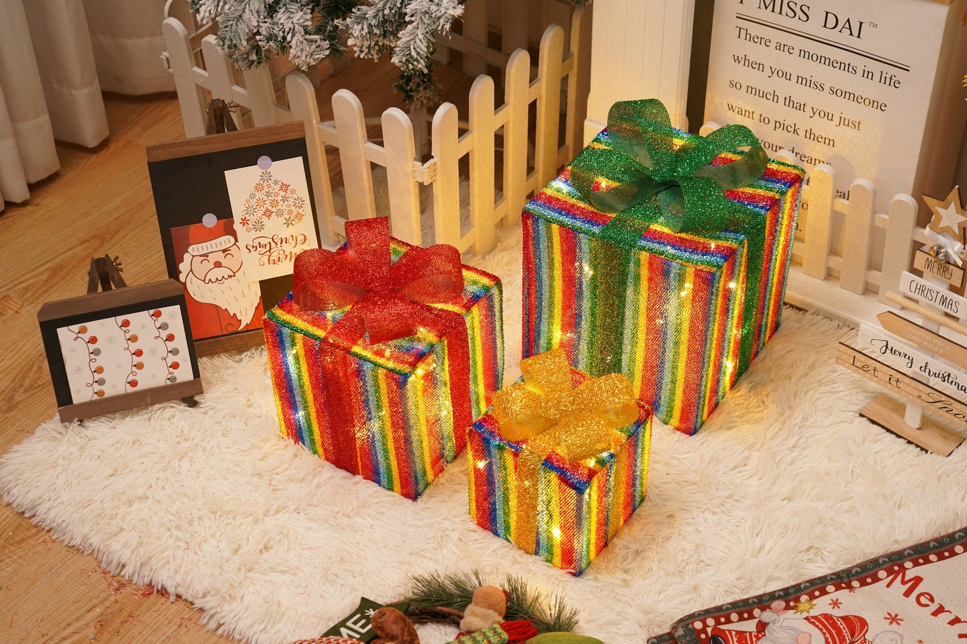 HKM-727059 Remote Control Christmas Gift Box Light Set – Three-Piece Decorative Holiday Lights