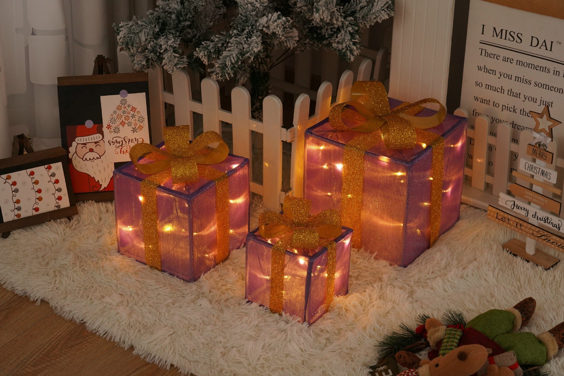 HKM-727059 Remote Control Christmas Gift Box Light Set – Three-Piece Decorative Holiday Lights