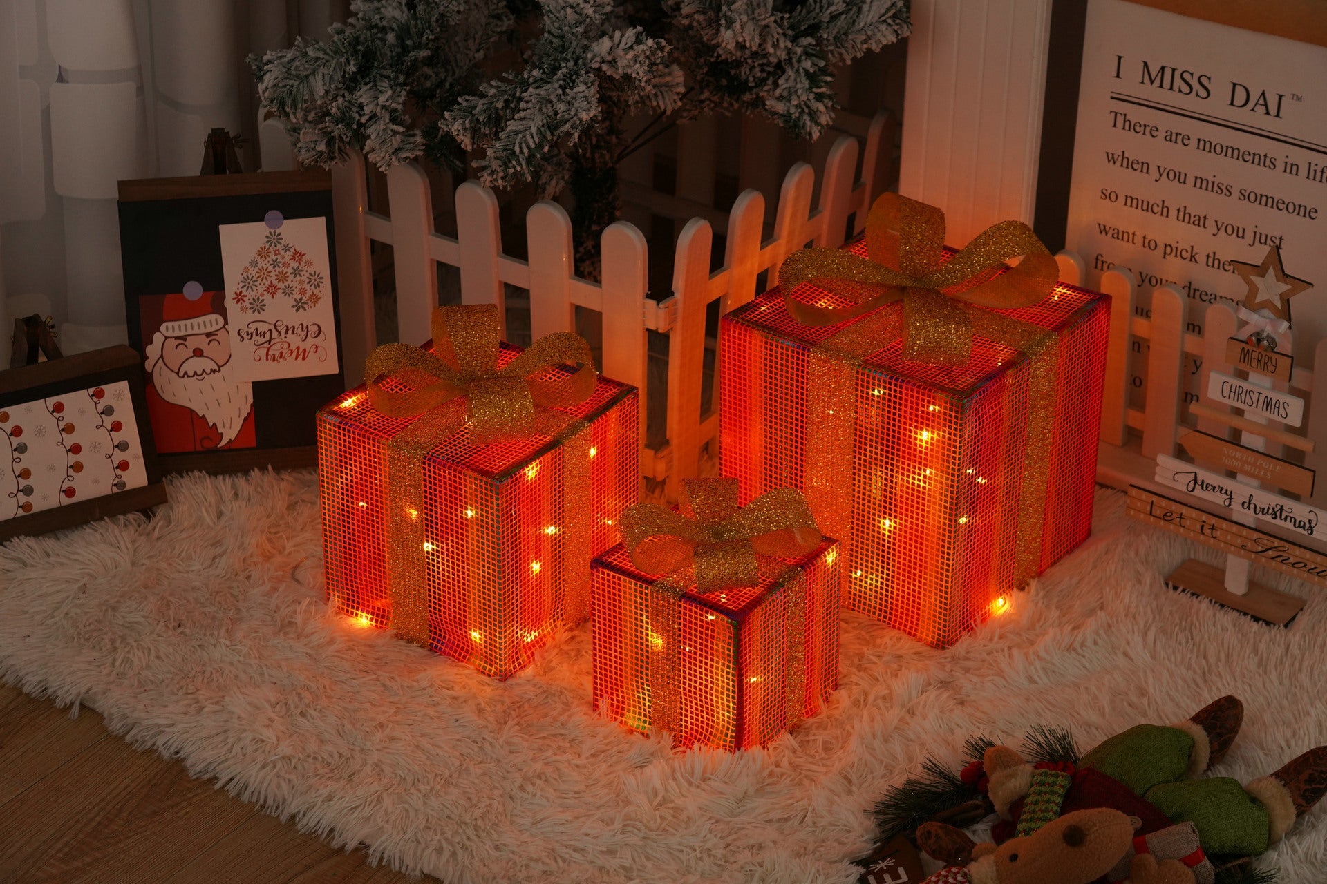 HKM-727059 Remote Control Christmas Gift Box Light Set – Three-Piece Decorative Holiday Lights