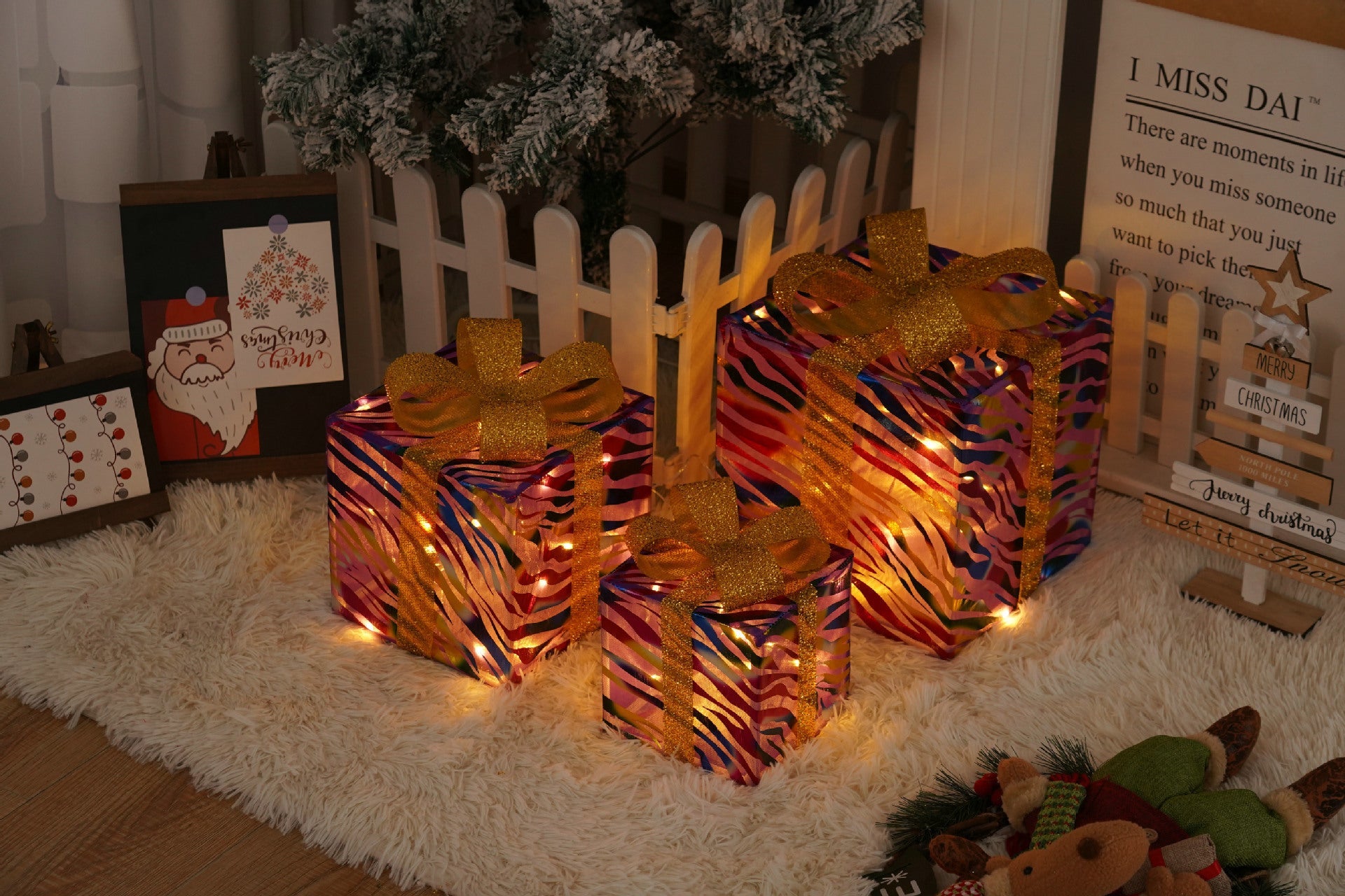 HKM-727059 Remote Control Christmas Gift Box Light Set – Three-Piece Decorative Holiday Lights
