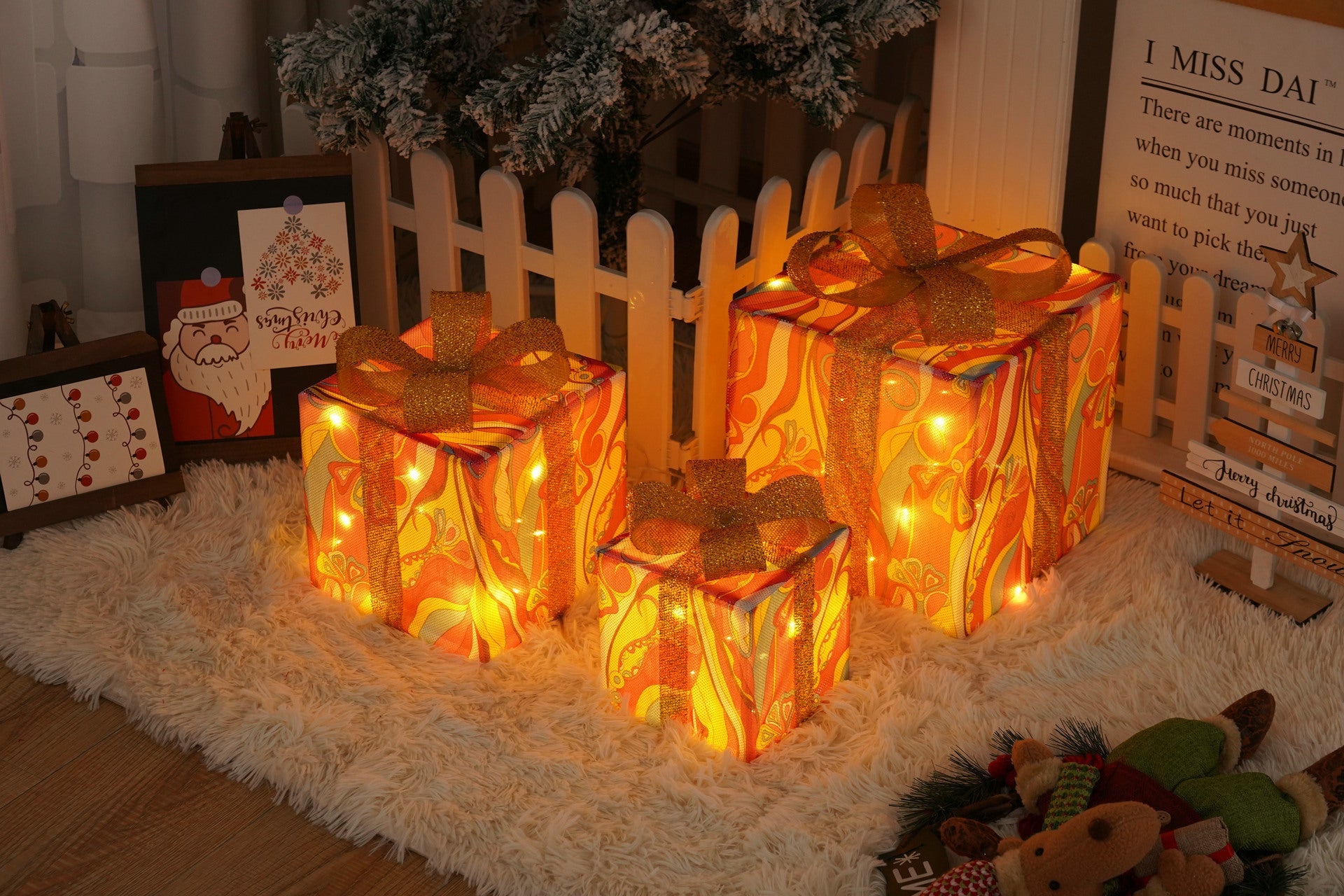 HKM-727059 Remote Control Christmas Gift Box Light Set – Three-Piece Decorative Holiday Lights