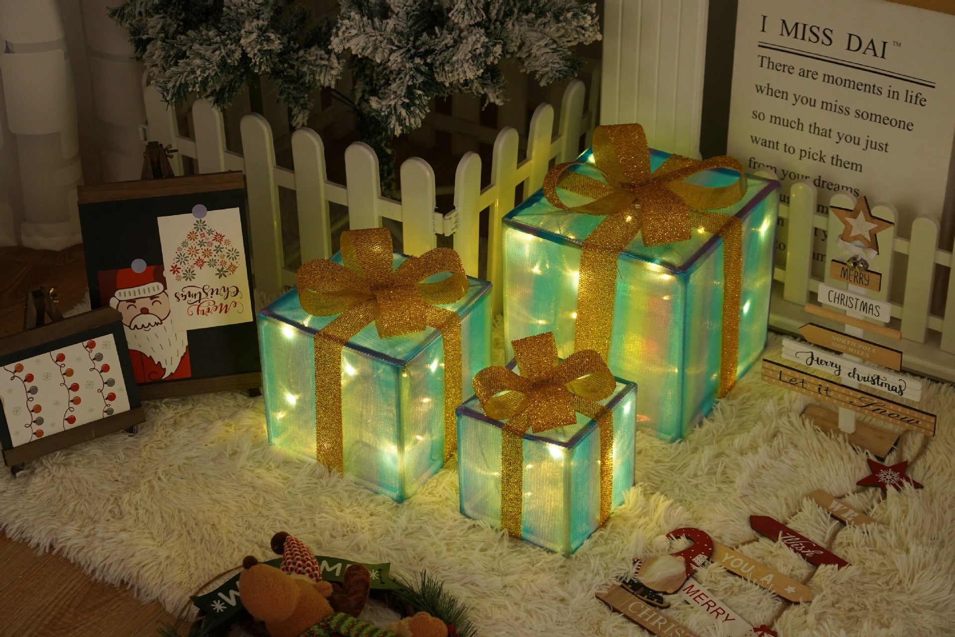 HKM-727059 Remote Control Christmas Gift Box Light Set – Three-Piece Decorative Holiday Lights