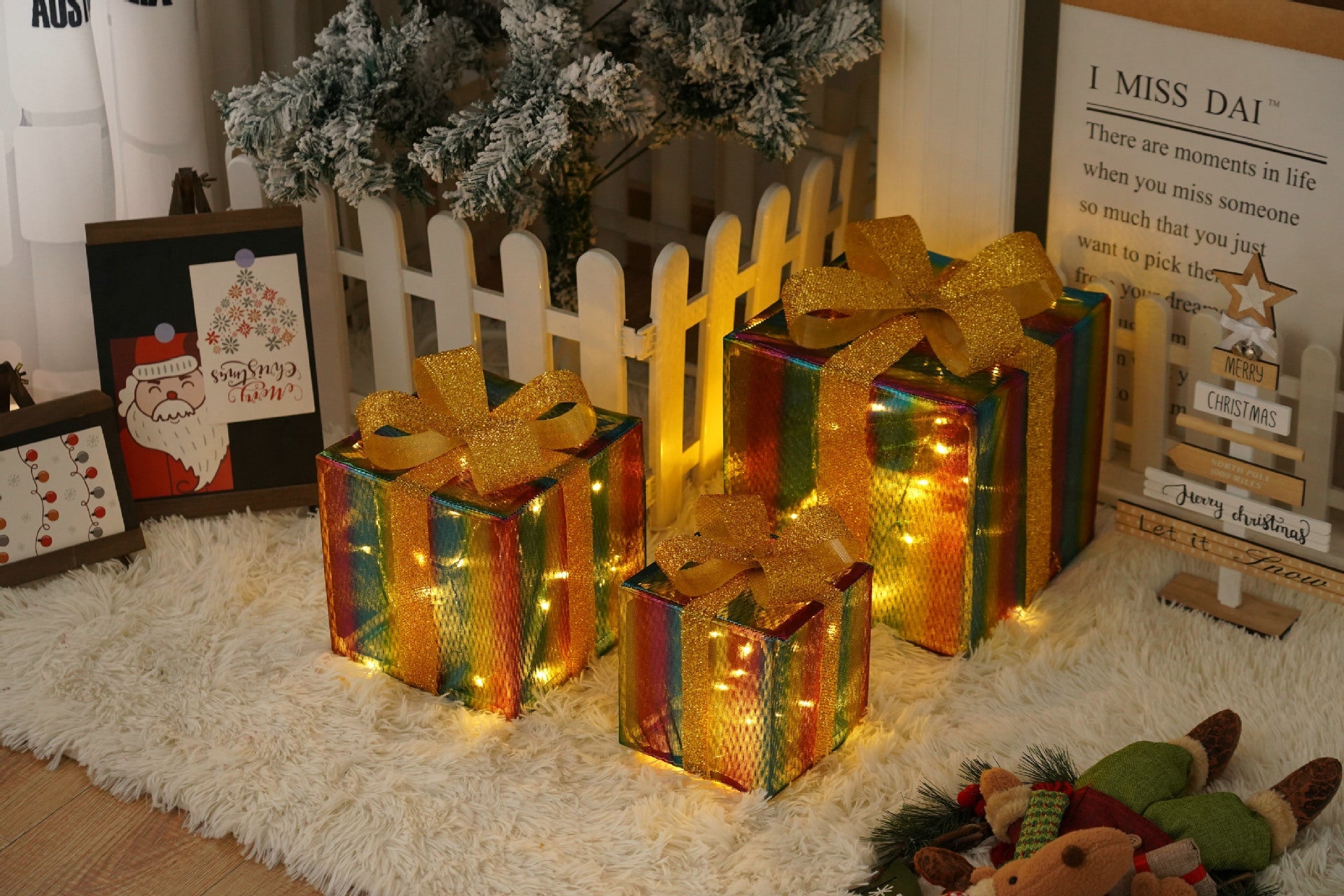 HKM-727059 Remote Control Christmas Gift Box Light Set – Three-Piece Decorative Holiday Lights