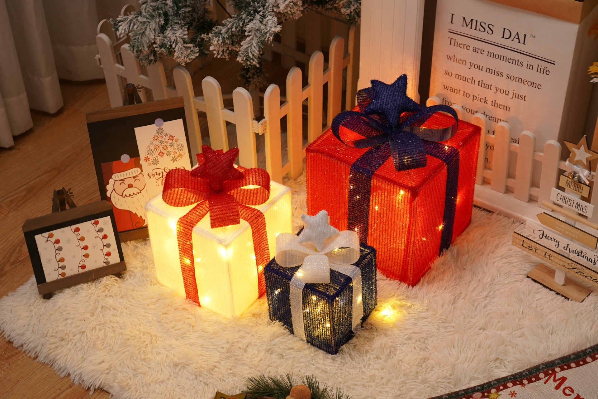 HKM-727059 Remote Control Christmas Gift Box Light Set – Three-Piece Decorative Holiday Lights
