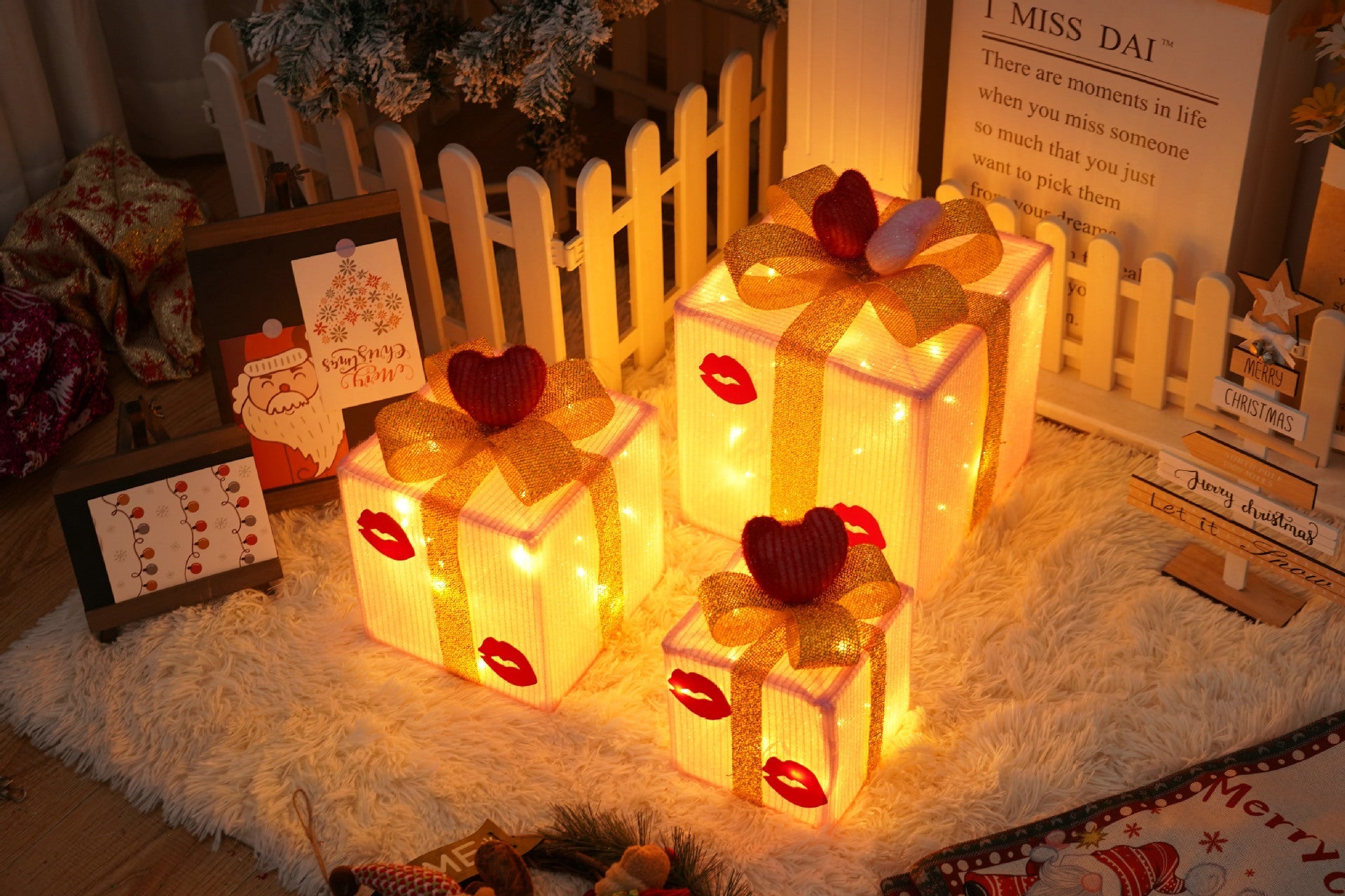 HKM-727059 Remote Control Christmas Gift Box Light Set – Three-Piece Decorative Holiday Lights