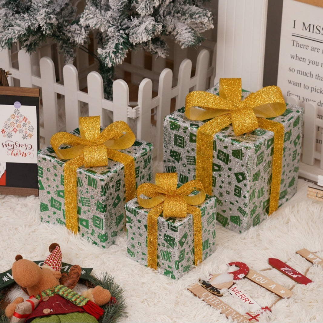 HKM-727059 Remote Control Christmas Gift Box Light Set – Three-Piece Decorative Holiday Lights