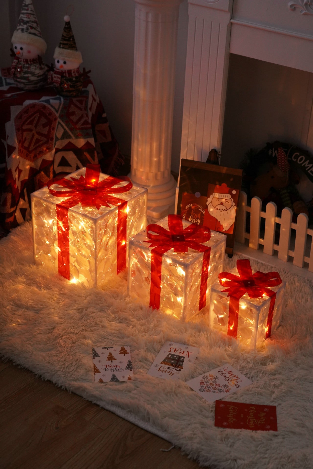 HKM-727059 Remote Control Christmas Gift Box Light Set – Three-Piece Decorative Holiday Lights