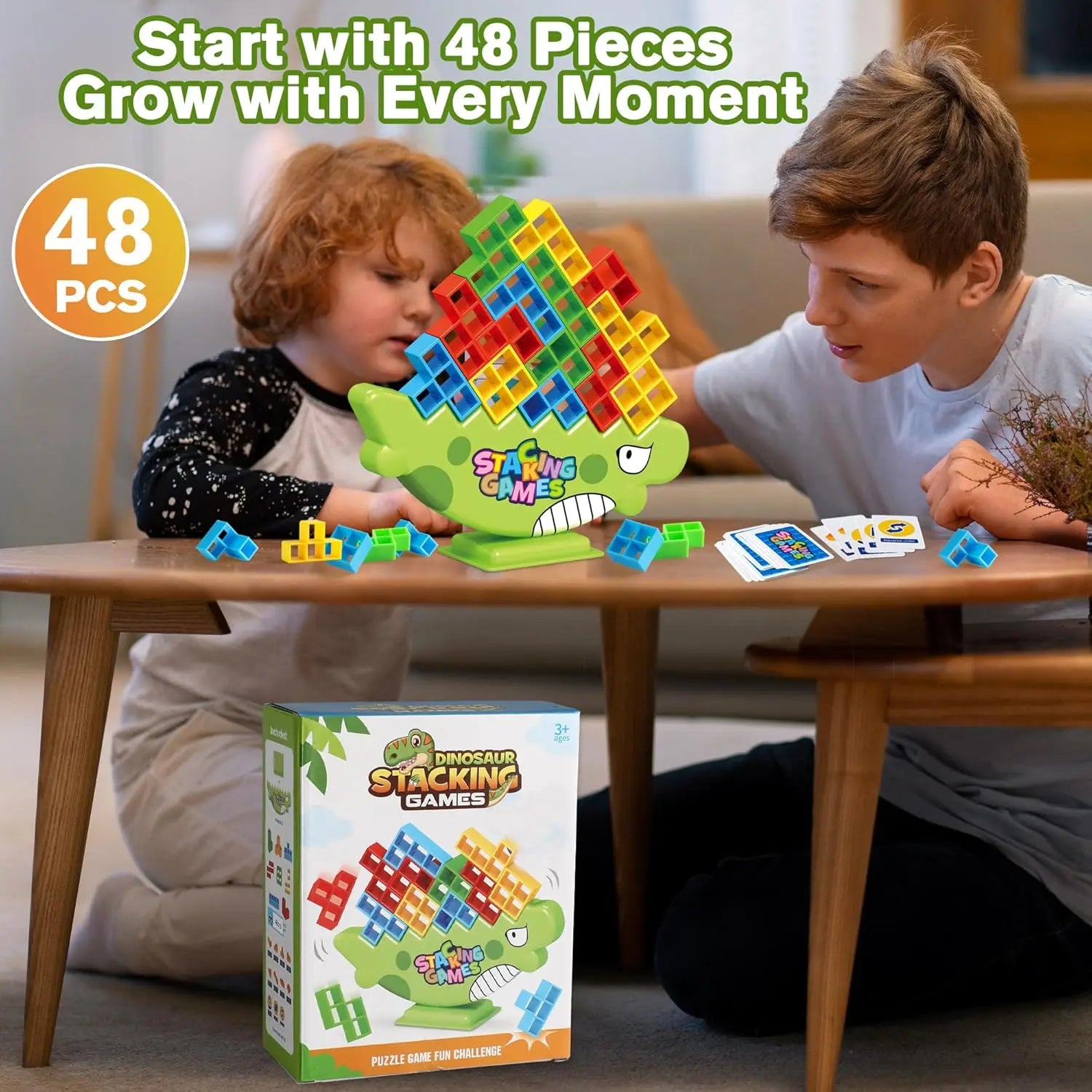 HKM-727123 Kids Educational Stacking Balance Blocks Game - 48 Piece Plastic Puzzle Toy