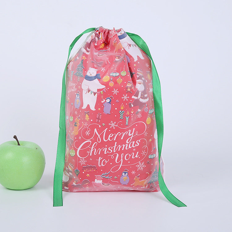 HKM-727251 Cartoon Christmas Drawstring Gift Bag with Pull String
