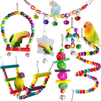 HKM-727379 7-Piece Wooden Parrot Toys Set for Bird Cage Accessories