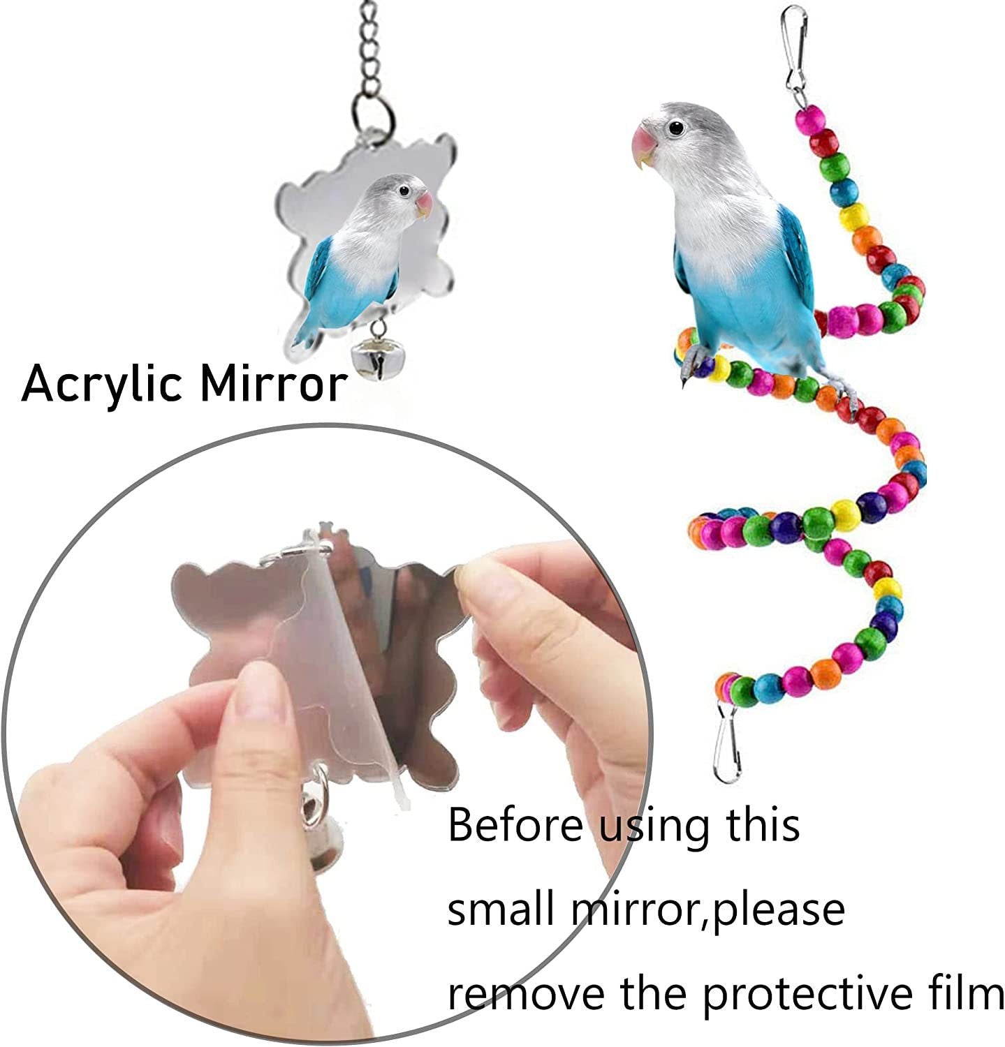 HKM-727379 7-Piece Wooden Parrot Toys Set for Bird Cage Accessories