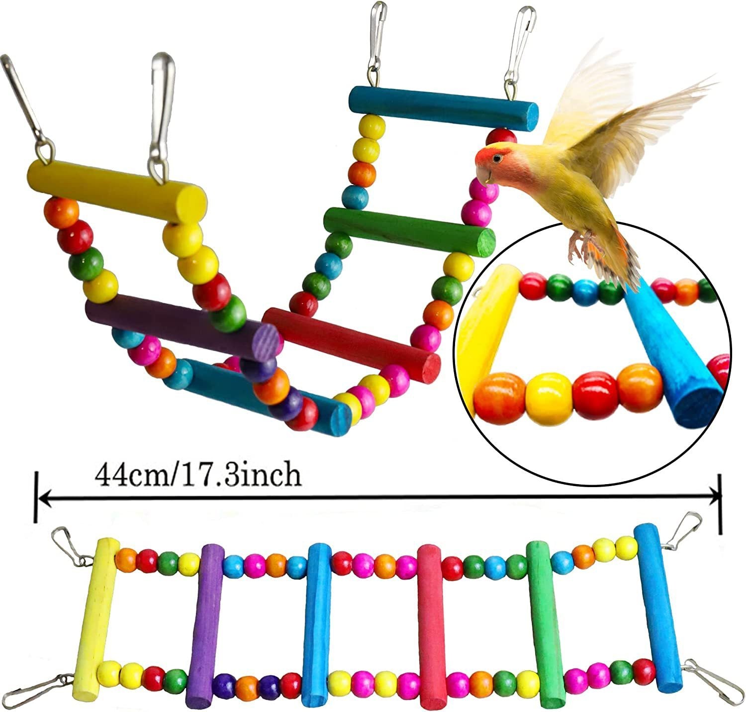 HKM-727379 7-Piece Wooden Parrot Toys Set for Bird Cage Accessories