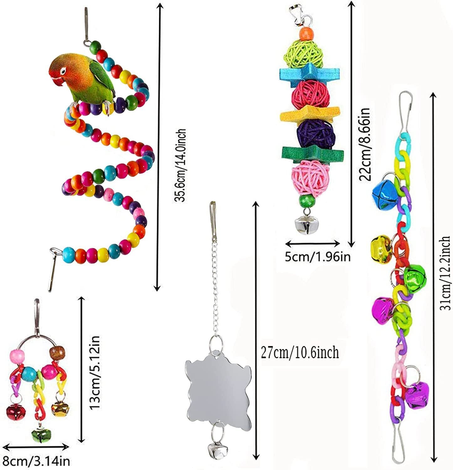 HKM-727379 7-Piece Wooden Parrot Toys Set for Bird Cage Accessories