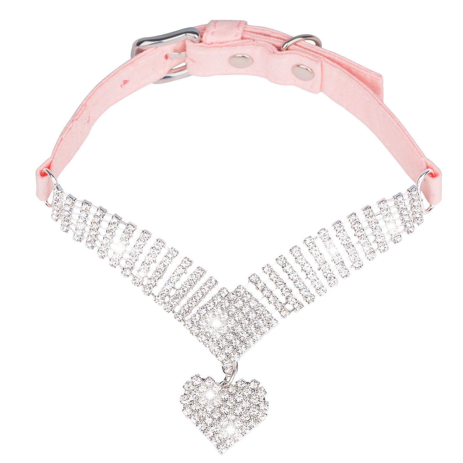 HKM-727443 Rhinestone-Studded Suede Cat Collar in Pink and Purple, Adjustable 23-33cm